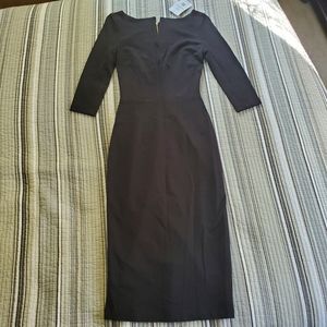 Mary Crafts Black Three Quarter Sleeve Midi Pencil Dress